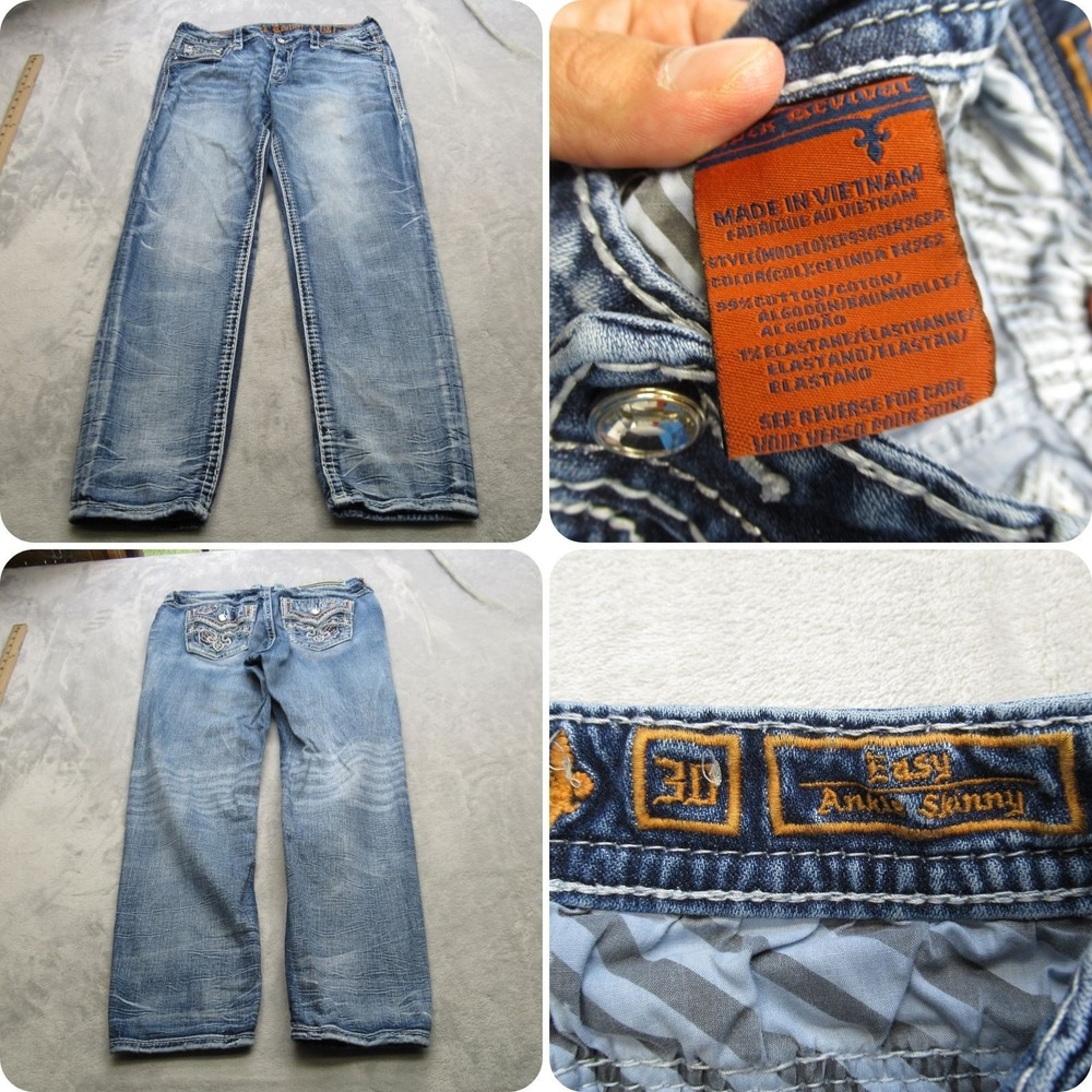 Rock Revival Jeans Womens 30 x 27 Blue Denim Celinda Swarovski Easy Ankle Skinny
